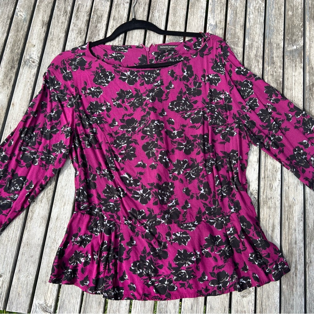 Floral Pink and Black Banana Republic Women's Top